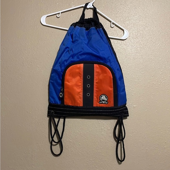Crocs Logo Blue Orange Sackpack Drawstring Backpack Travel Gym Bag - Picture 1 of 5